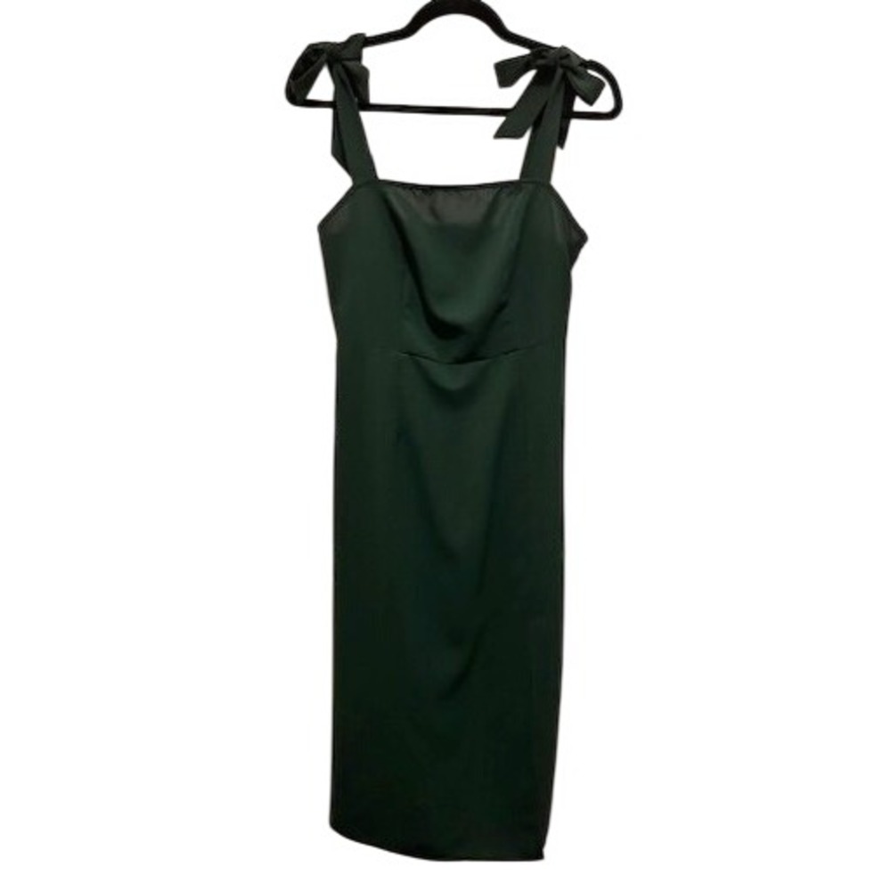 Deep Green Tie Shoulder Smocked Back Midi Dress Wedding Guest Garden Party Small